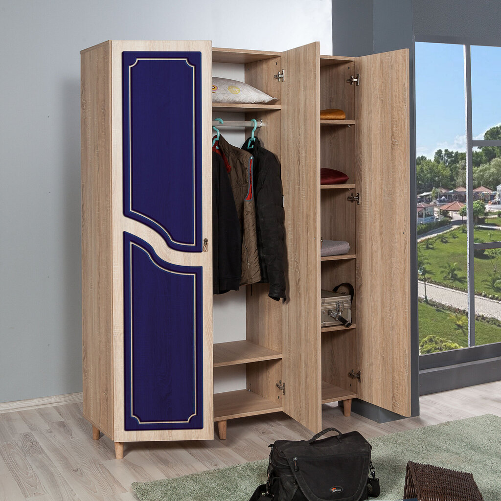 Riidekapp Kalune Design Wardrobe 863 (VI), 135 cm, tamm/tumesinine hind ja info | Kapid | hansapost.ee