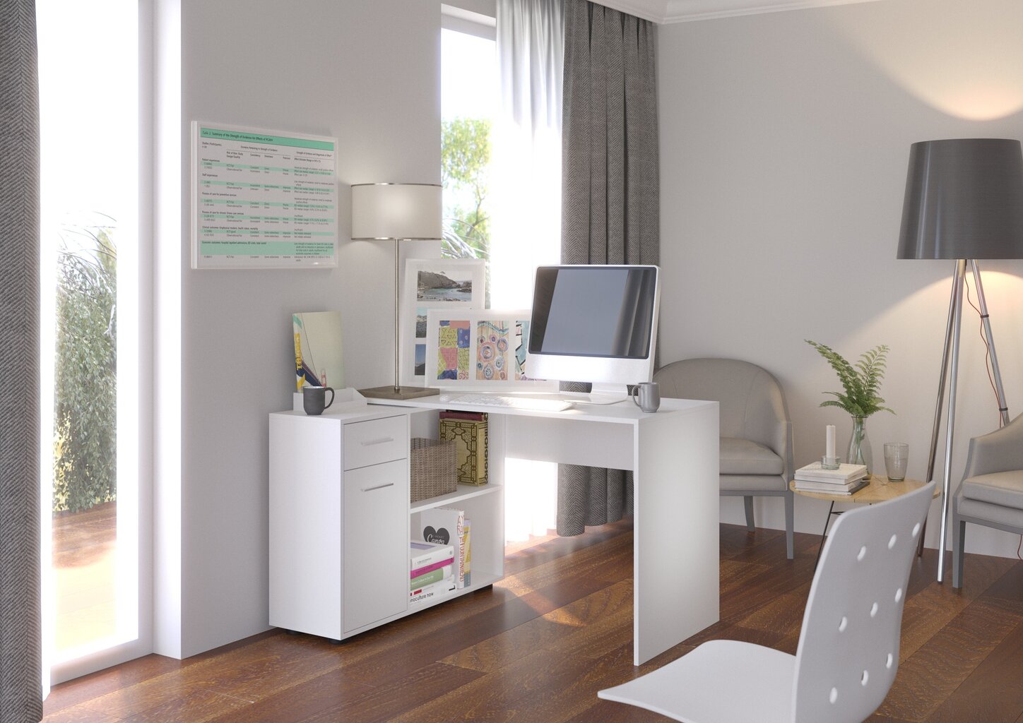 Kirjutuslaud Adrk Furniture Saulo, valge hind ja info | Arvutilauad, kirjutuslauad | hansapost.ee