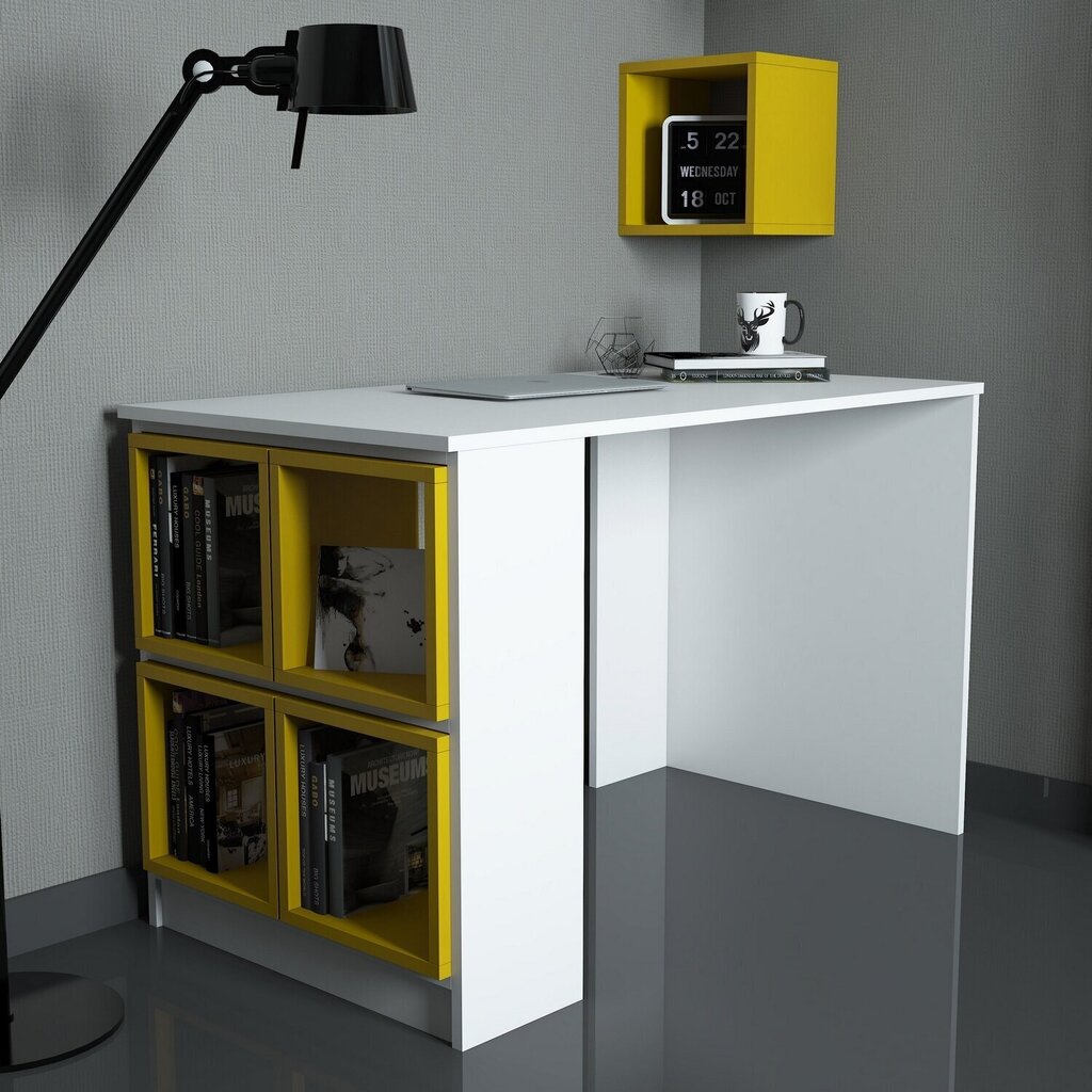 Kirjutuslaud Kalune Design 845 (I), valge/kollane hind ja info | Arvutilauad, kirjutuslauad | hansapost.ee