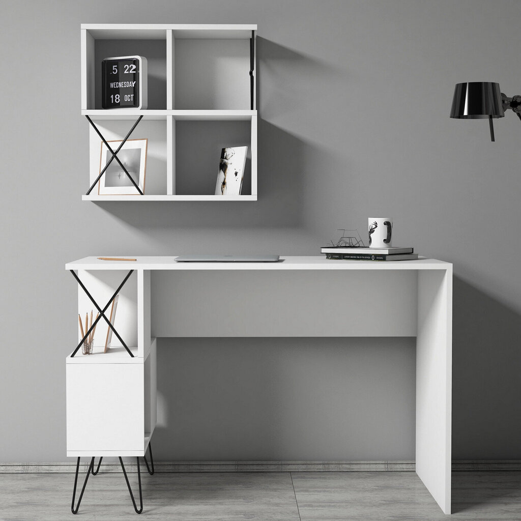 Kirjutuslaud koos riiuliga Kalune Design 845 (III), valge/must hind ja info | Arvutilauad, kirjutuslauad | hansapost.ee