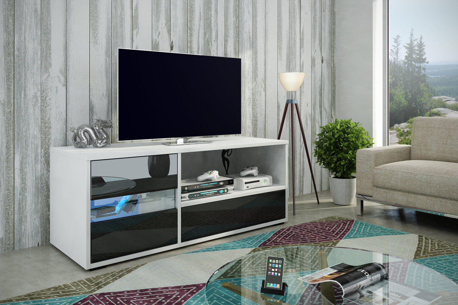 TV laud Global I, valge/must hind ja info | Televiisori alused | hansapost.ee