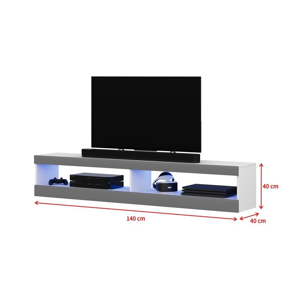 TV laud Selsey Dean LED 140 cm, valge/hall hind ja info | Televiisori alused | hansapost.ee