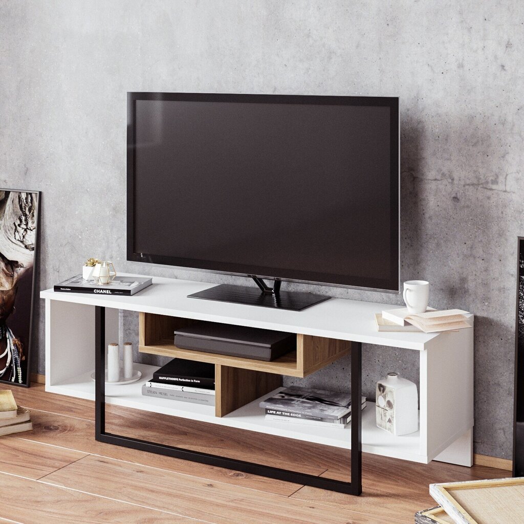 TV laud Kalune Design Asal 120 cm, valge/tamm hind ja info | Televiisori alused | hansapost.ee