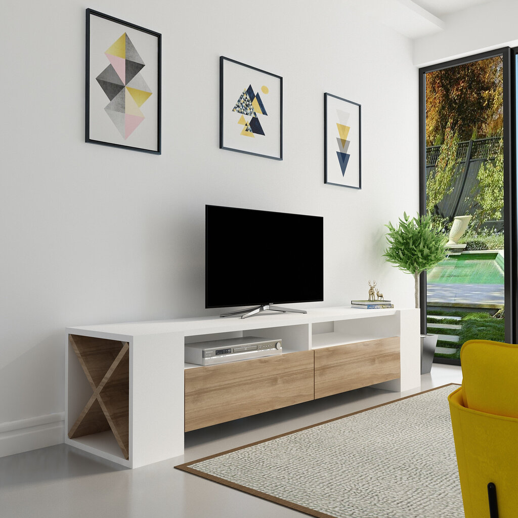 TV laud Kalune Design Sosruko, valge/pruun цена и информация | Televiisori alused | hansapost.ee
