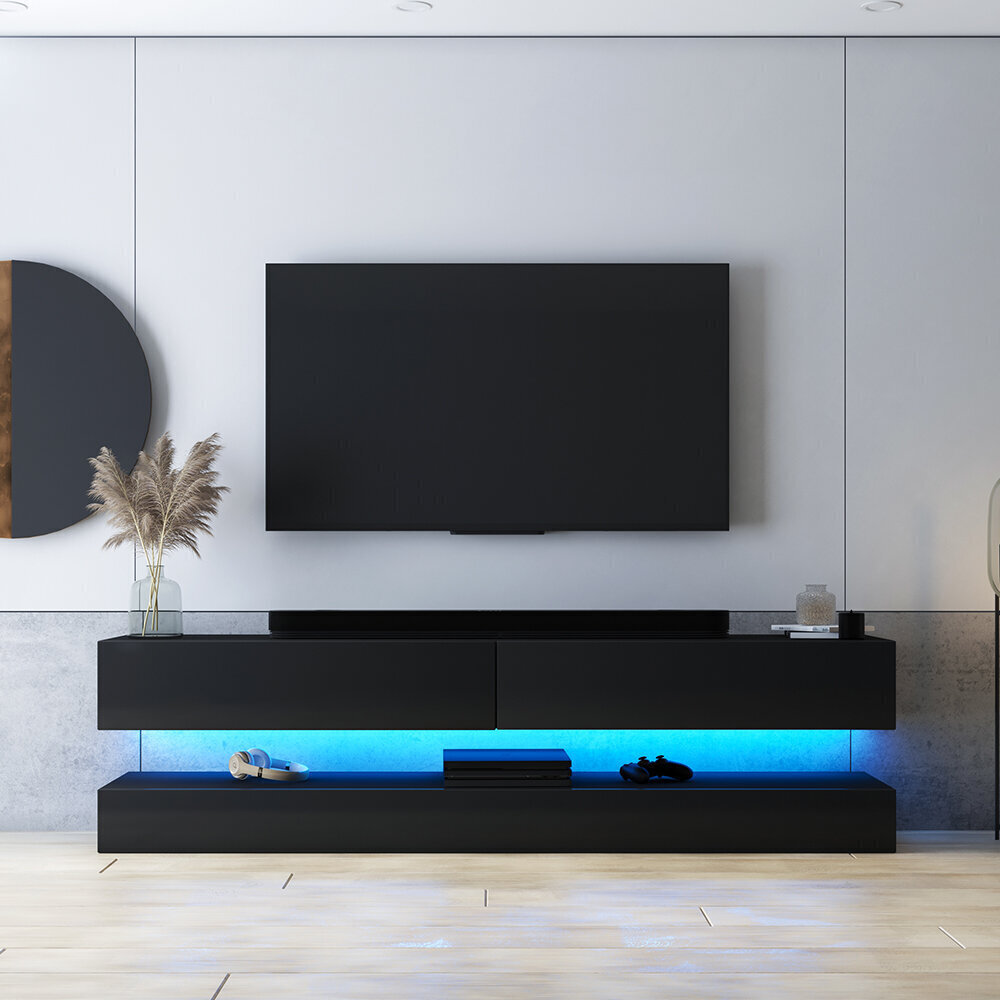 TV laud Selsey Hylia, must LED valgustusega hind ja info | Televiisori alused | hansapost.ee