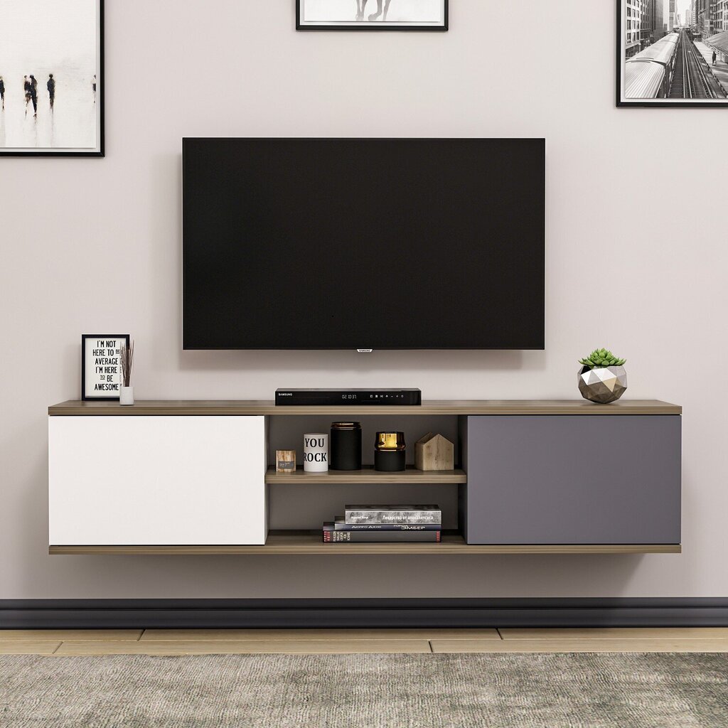 TV laud Kalune Design 382, 160 cm, hall/valge цена и информация | Televiisori alused | hansapost.ee