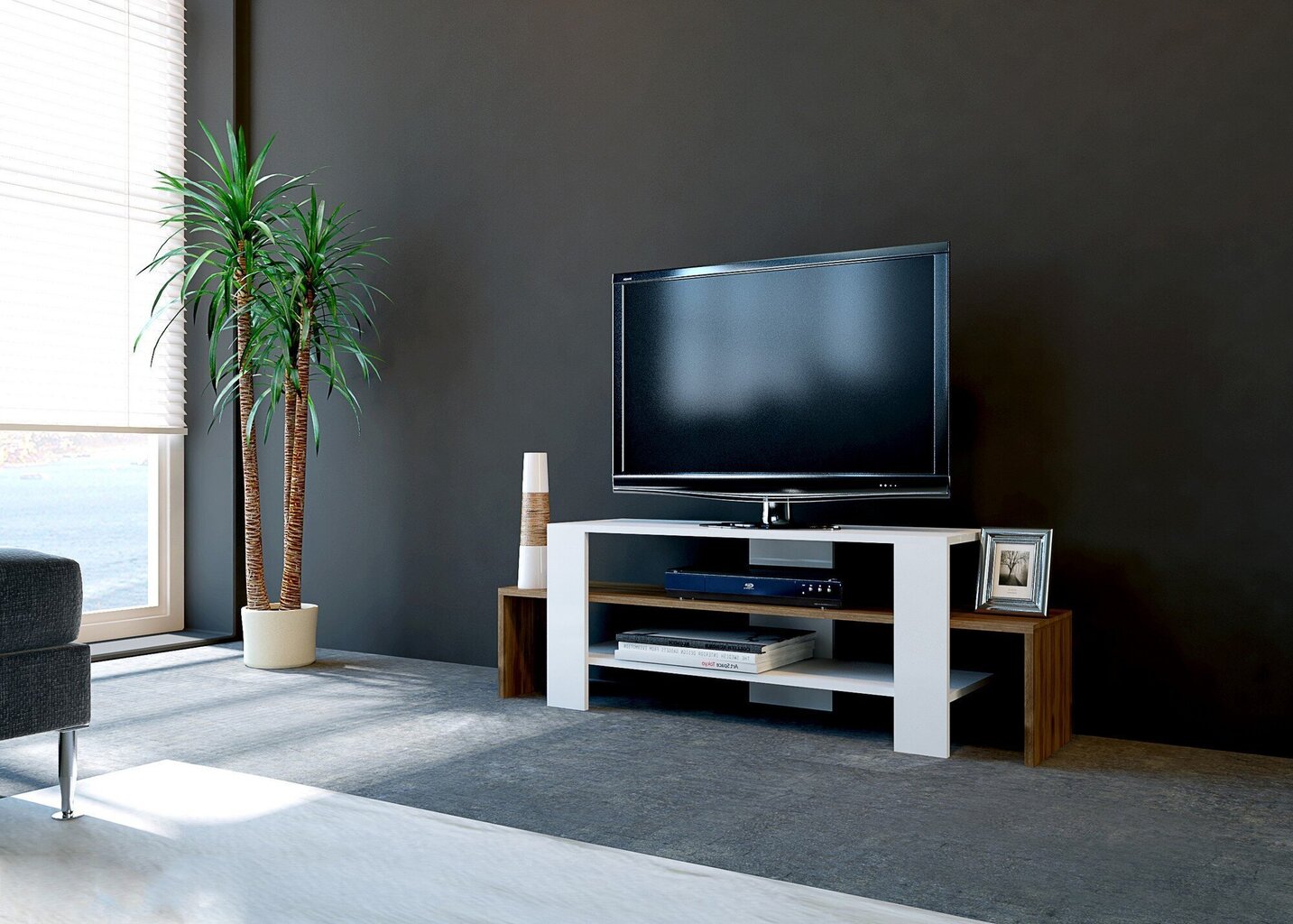 TV laud Kalune Design 745(III), 120 cm, pruun/valge цена и информация | Televiisori alused | hansapost.ee