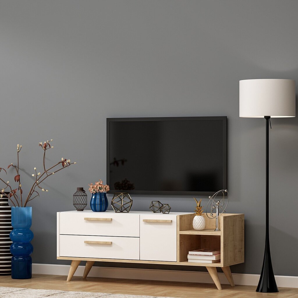 TV-laud Kalune Design Otto, 138 cm, valge/pruun цена и информация | Televiisori alused | hansapost.ee