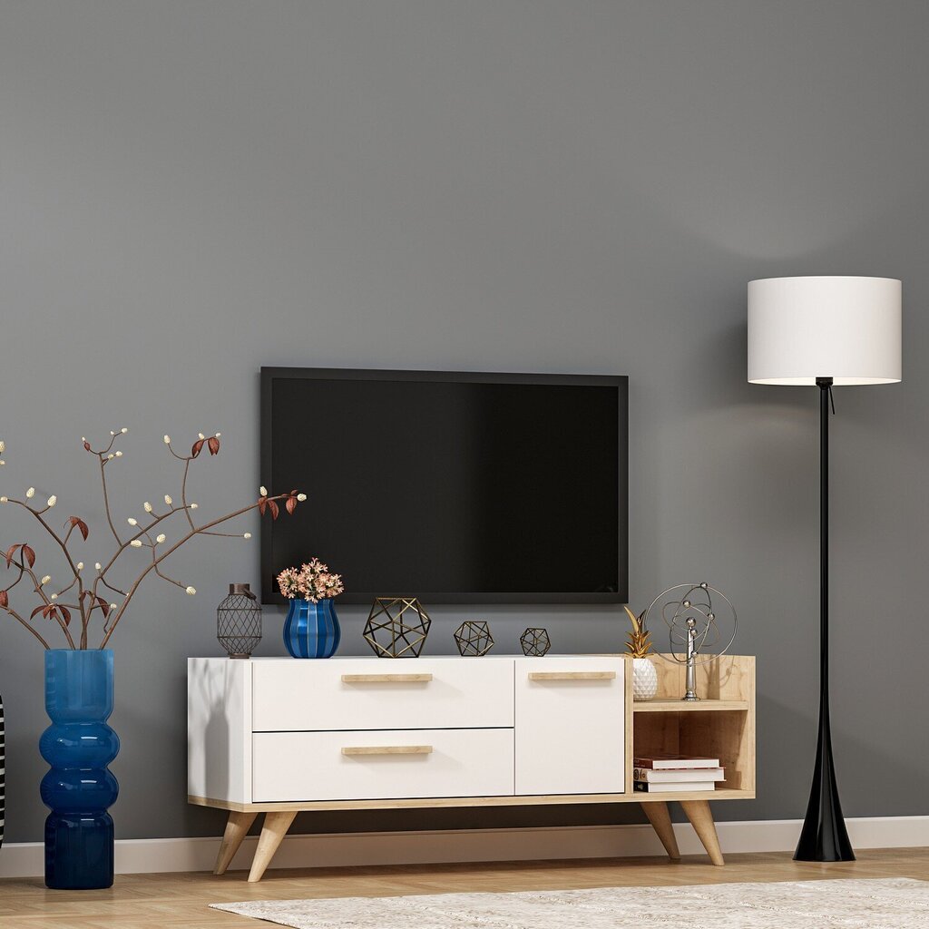 TV-laud Kalune Design Otto, 138 cm, valge/pruun цена и информация | Televiisori alused | hansapost.ee