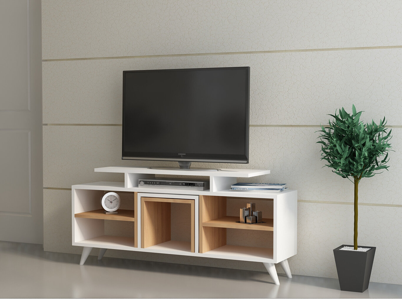 TV-laud Kalune Design Kutay, valge/pruun цена и информация | Televiisori alused | hansapost.ee