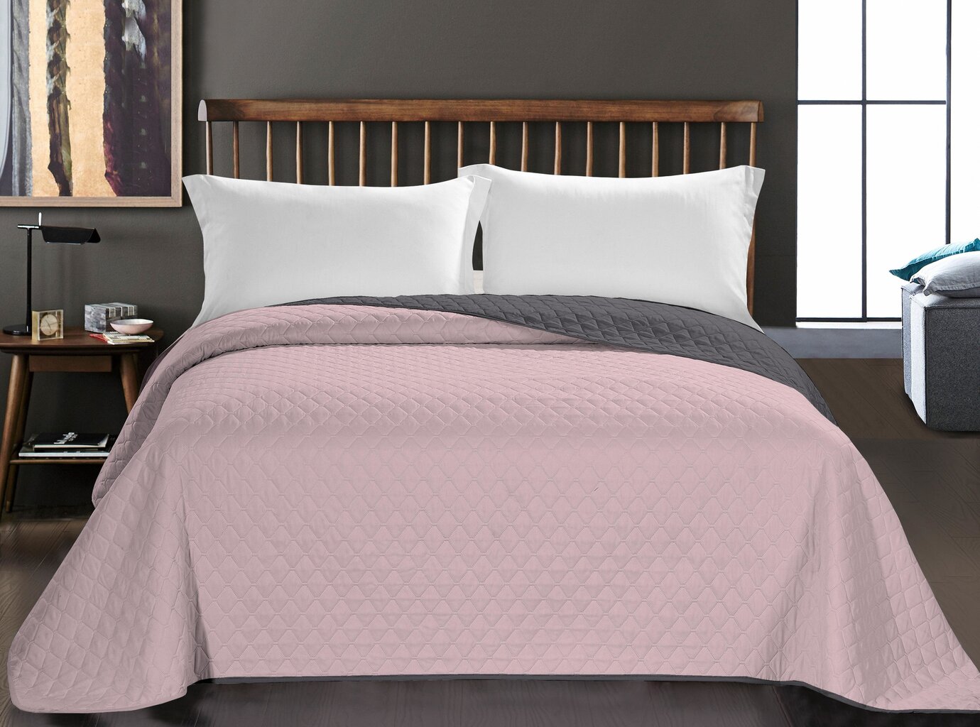 Decoking voodikate Axel, roosa-hall - erinevad suurused hind ja info | Pleedid, voodikatted ja päevatekid | hansapost.ee