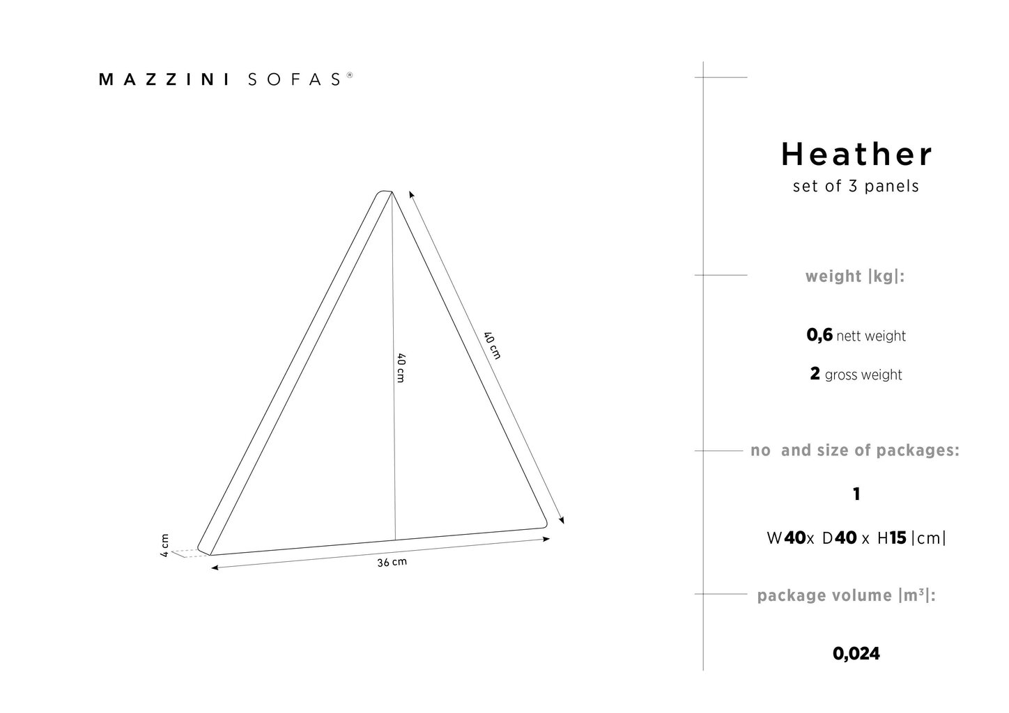 Pehmed seinapaneelid, 3 tk, Mazzini Sofas Heather L3, tumehall hind ja info | Pehmed seinapaneelid | hansapost.ee