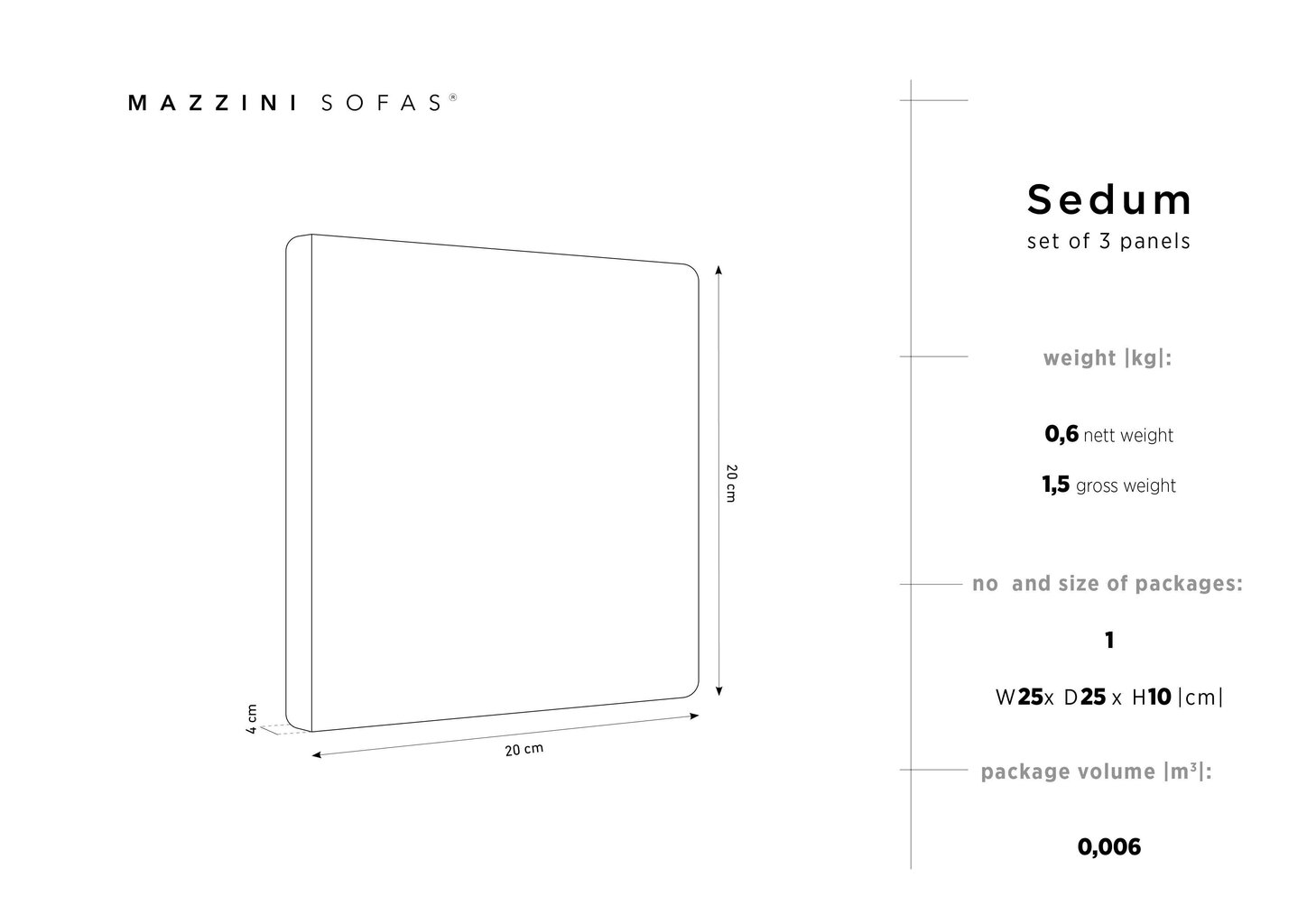 Pehmed seinapaneelid, 3 tk., Mazzini Sofas Sedum R5, helesinine цена и информация | Pehmed seinapaneelid | hansapost.ee