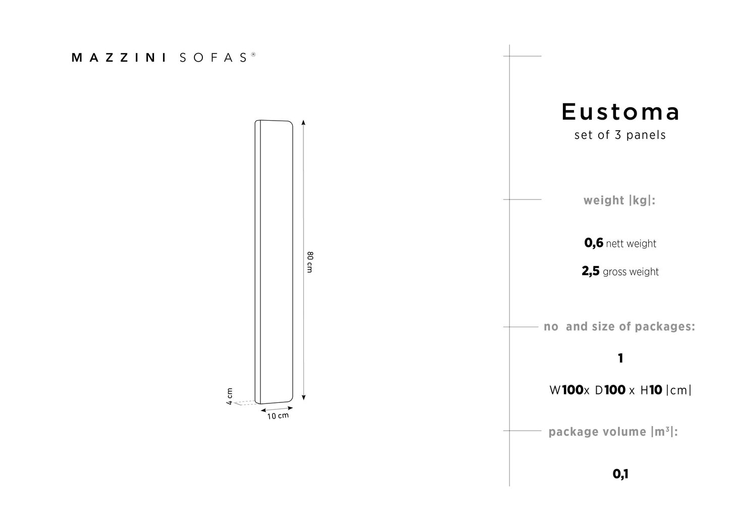 Pehmed seinapaneelid, 3 tk., Mazzini Sofas Eustoma R4, mustad hind ja info | Pehmed seinapaneelid | hansapost.ee