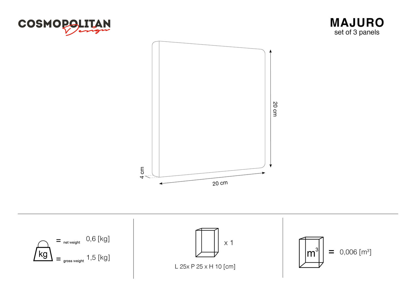 Pehmed seinapaneelid, 3 tk., Cosmopolitan Design Majuro L6, sinine hind ja info | Pehmed seinapaneelid | hansapost.ee