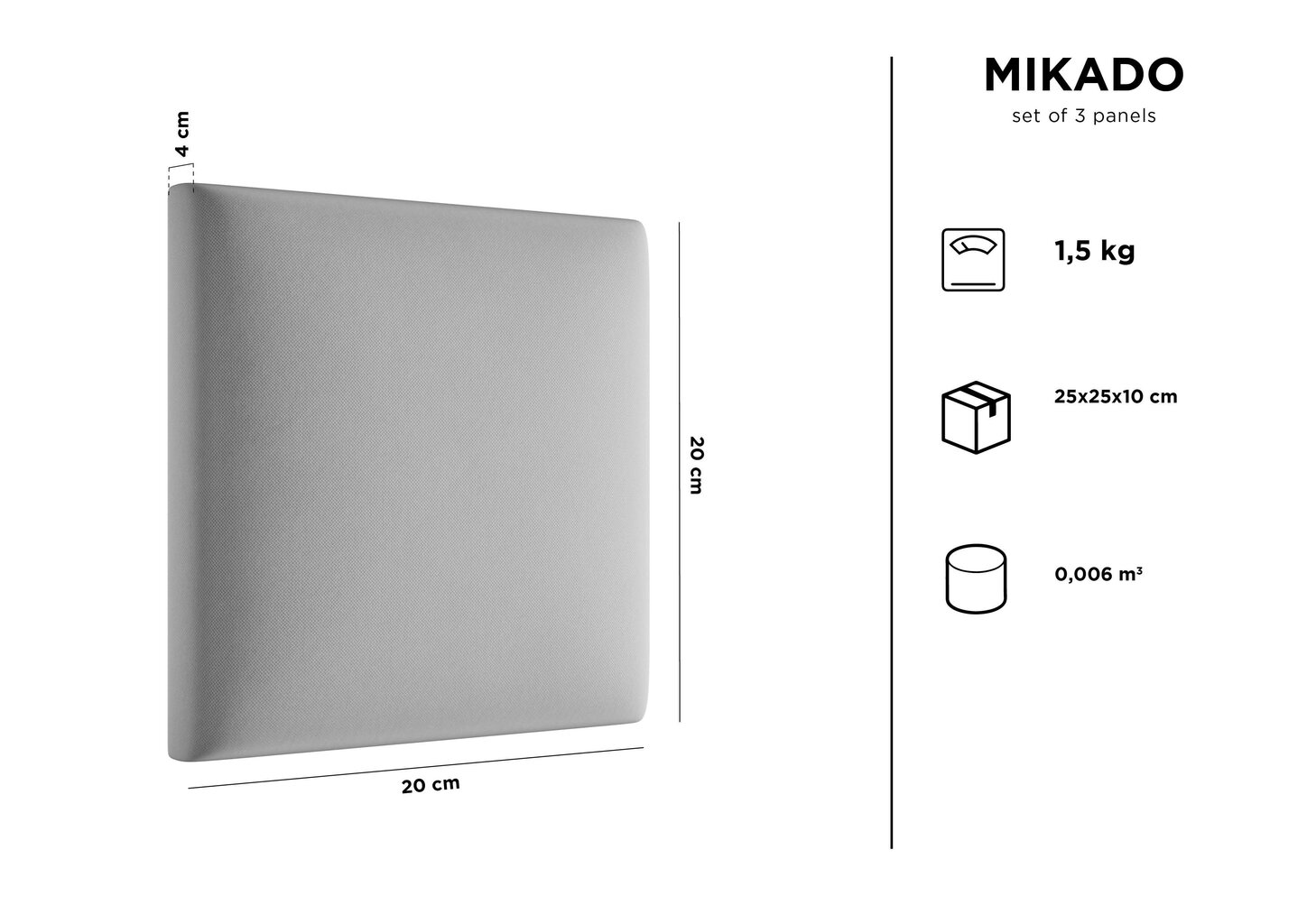 Pehmed seinapaneelid, 3 tk, Kooko Home Mikado L2, valge hind ja info | Pehmed seinapaneelid | hansapost.ee