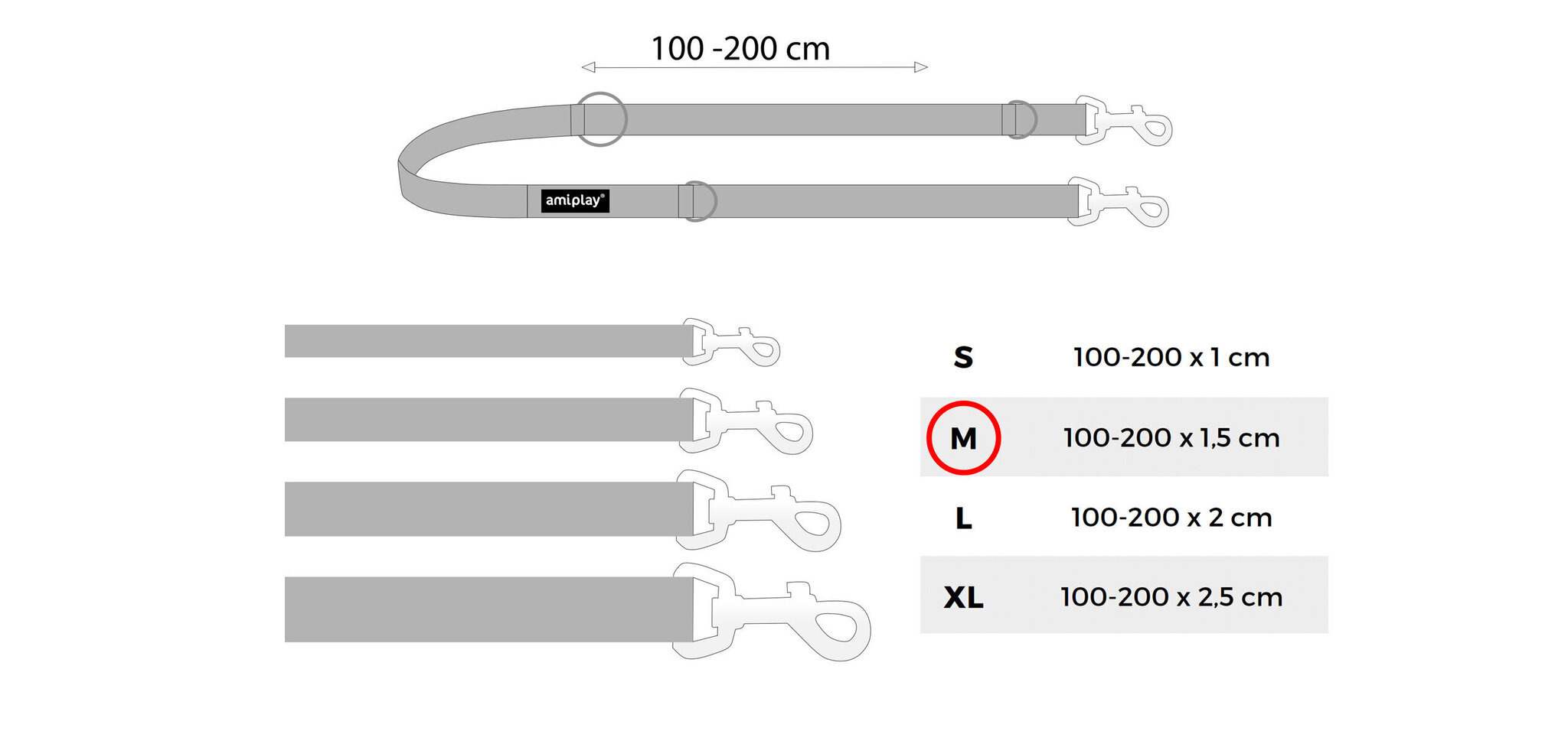 Jalutusrihm Amiplay 6 in 1 Reflective, M, must hind ja info | Jalutusrihmad koertele | hansapost.ee