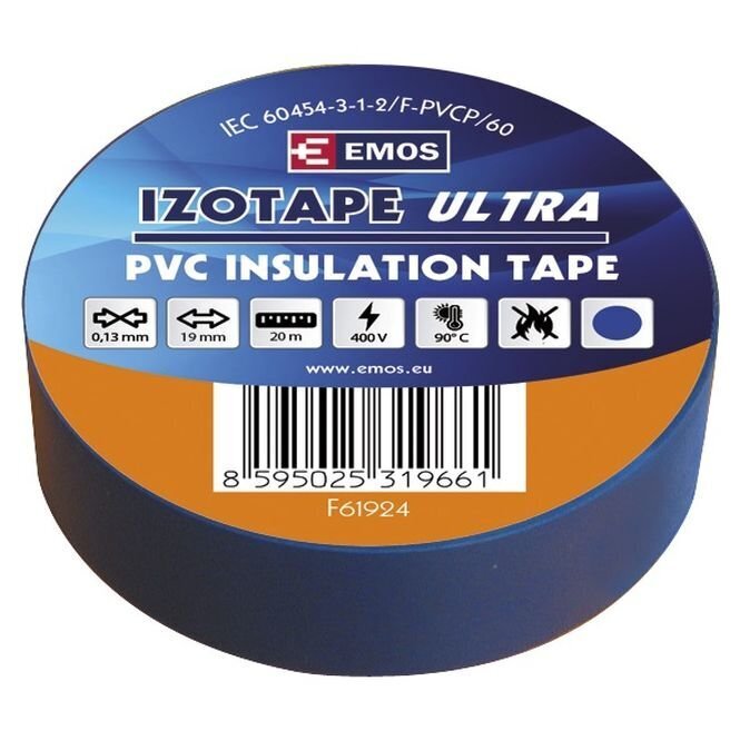 Insulating Tape PVC 19mm/20m blue, EMOS цена и информация | Käsitööriistad | hansapost.ee