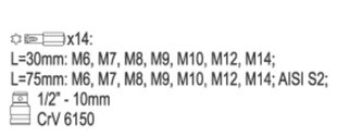 Набор насадок Yato Ribe M5-M14 (YT-0419), 15 шт. цена и информация | Механические инструменты | hansapost.ee