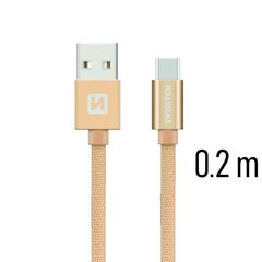 Swissten Textile Universal Quick Charge 3.1 USB-C Data and Charging Cable 20 cm Gold hind ja info | Mobiiltelefonide kaablid | hansapost.ee
