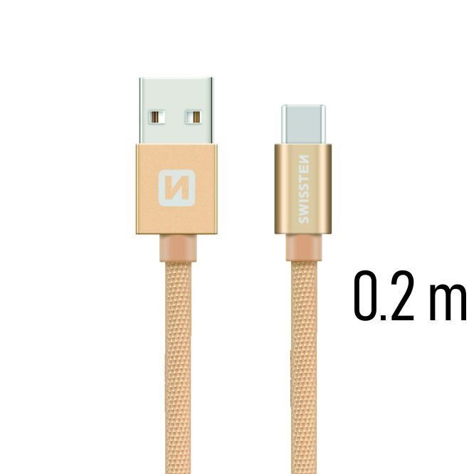 Swissten Textile Universal Quick Charge 3.1 USB-C Data and Charging Cable 20 cm Gold цена и информация | Mobiiltelefonide kaablid | hansapost.ee