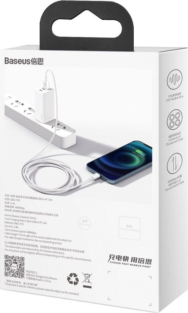 Telefonikaabel Baseus Lightning - USB Type A CALYS-B02, 1.5m цена и информация | Mobiiltelefonide kaablid | hansapost.ee