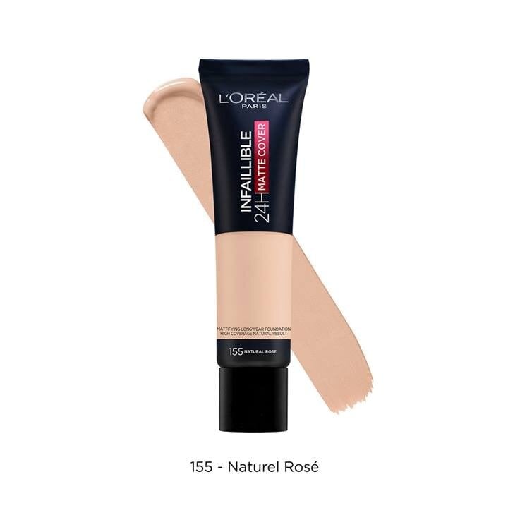 Jumestuskreem L’Oreal Paris Infallible Matte Cover 155 Natural Rose, 30ml цена и информация | Jumestuskreemid ja puudrid | hansapost.ee