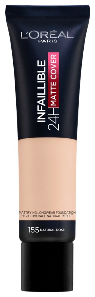 Jumestuskreem L’Oreal Paris Infallible Matte Cover 155 Natural Rose, 30ml цена и информация | Jumestuskreemid ja puudrid | hansapost.ee