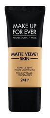 Matt jumestuskreem Make Up For Ever Matte Velvet Skin Liquid Full Coverage Foundation 24H, 30 ml, Y - 405 Golden Honey hind ja info | Make Up For Ever Dekoratiivkosmeetika | hansapost.ee