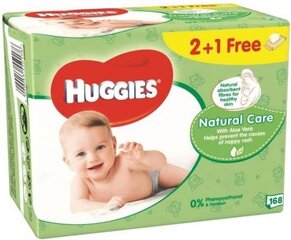 Niisked salvrätikud Huggies Natural Care 168 tk цена и информация | Влажные салфетки | hansapost.ee