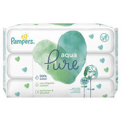 Salvrätikud PAMPERS Aqua Pure, 3 x 48 tk hind ja info | Niisked salvrätikud lastele | hansapost.ee