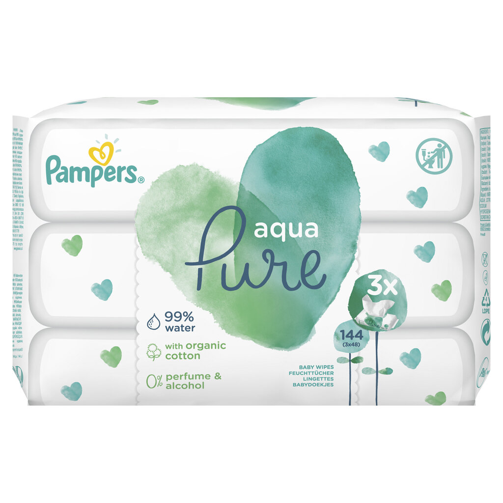 Salvrätikud Pampers Aqua Pure, 3 x 48 tk hind ja info | Niisked salvrätikud lastele | hansapost.ee