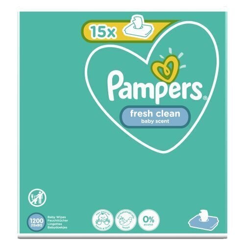 Niisked Beebisalvrätid Pampers Wipes Fresh Clean Baby 15 pakki = 1200 salvrätti цена и информация | Niisked salvrätikud lastele | hansapost.ee