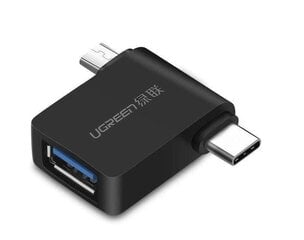 Переходник Ugreen OTG USB-A 3.0 на USB-C и micro-USB, черный цена и информация | Адаптеры и USB-hub | hansapost.ee