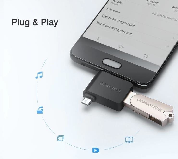 Ugreen OTG USB-A 3.0 to USB-C to micro-USB adapter, must hind ja info | USB adapterid ja jagajad | hansapost.ee