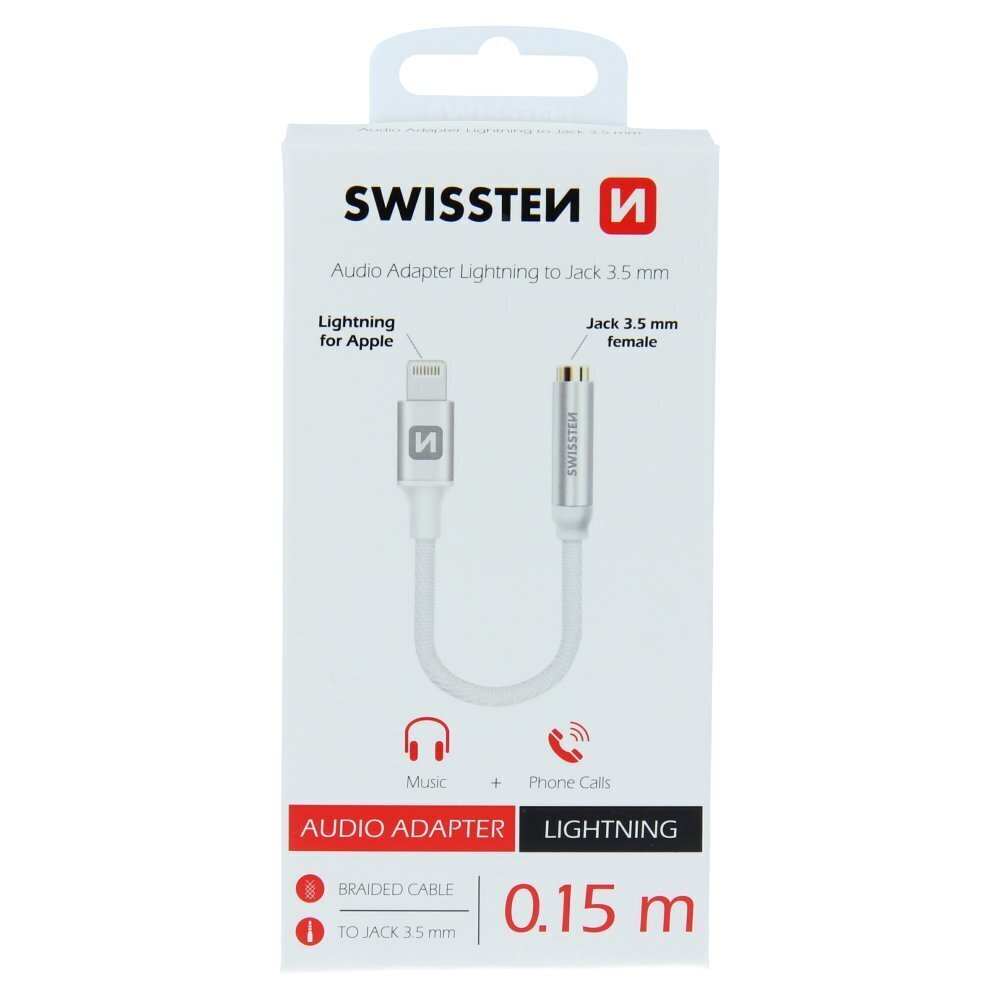 Swissten Lightning to Jack 3.5mm Audio Adapter for iPhone and iPad 15 cm Silver цена и информация | USB adapterid ja jagajad | hansapost.ee