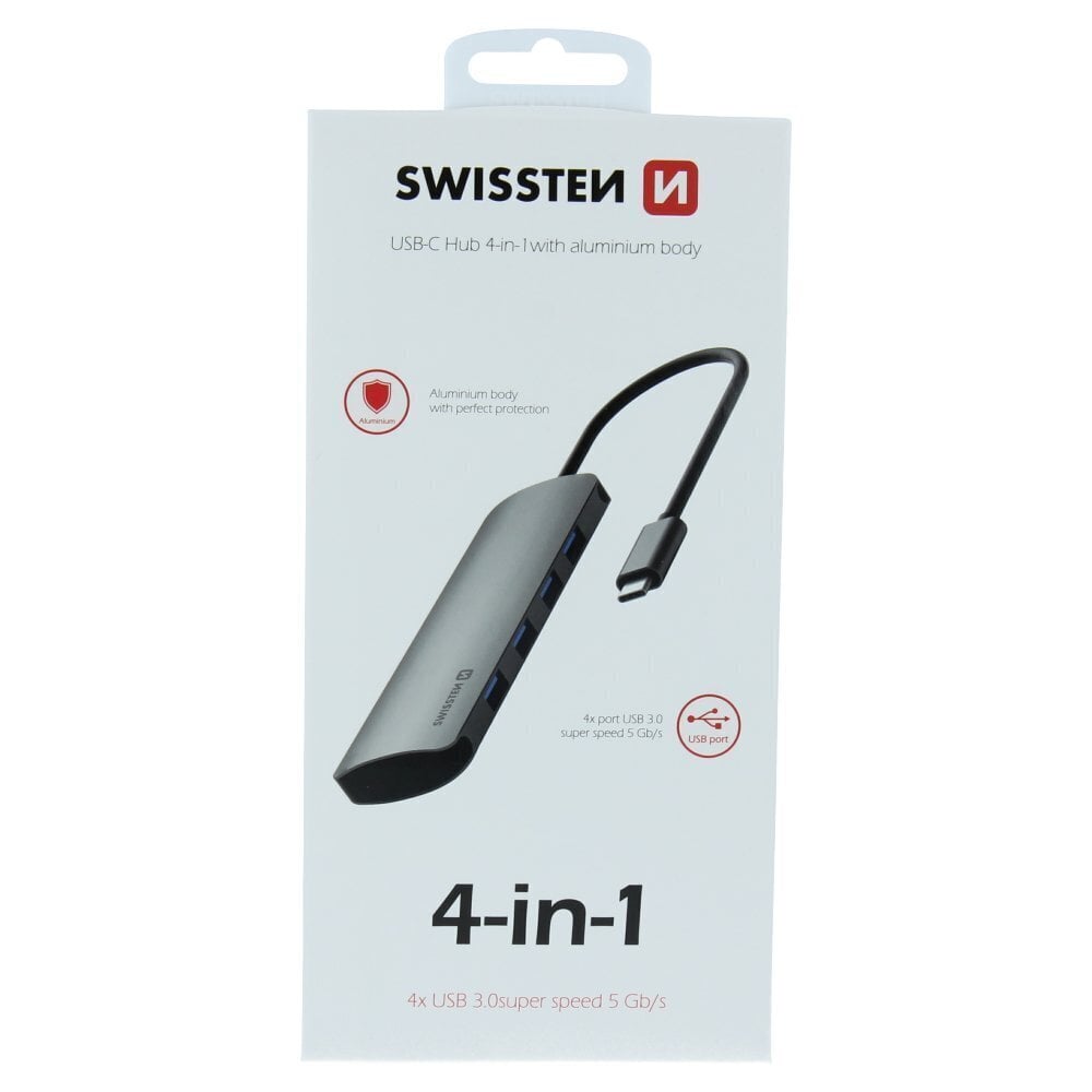 Swissten USB-C Hub 4in1 with 4 USB 3.0 ports / Aluminum body hind ja info | USB adapterid ja jagajad | hansapost.ee