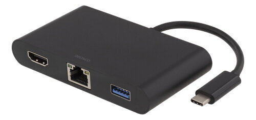 DELTACO USB C, HDMI, RJ45, 2xUSB, C USB, must / USBC-1266 цена и информация | USB adapterid ja jagajad | hansapost.ee