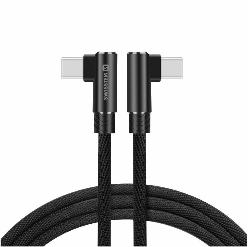 Swissten L Type Textile Universal Quick Charge 3.1 USB-C to USB-C Data and Charging Cable 1.2m Black hind ja info | USB adapterid ja jagajad | hansapost.ee