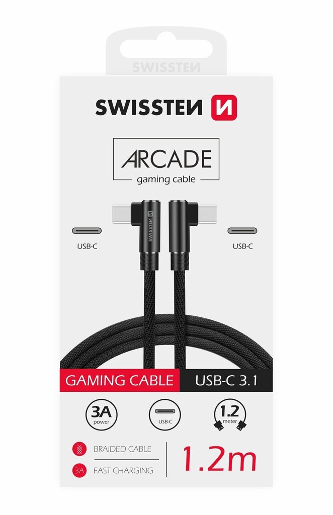 Swissten L Type Textile Universal Quick Charge 3.1 USB-C to USB-C Data and Charging Cable 1.2m Black цена и информация | USB adapterid ja jagajad | hansapost.ee