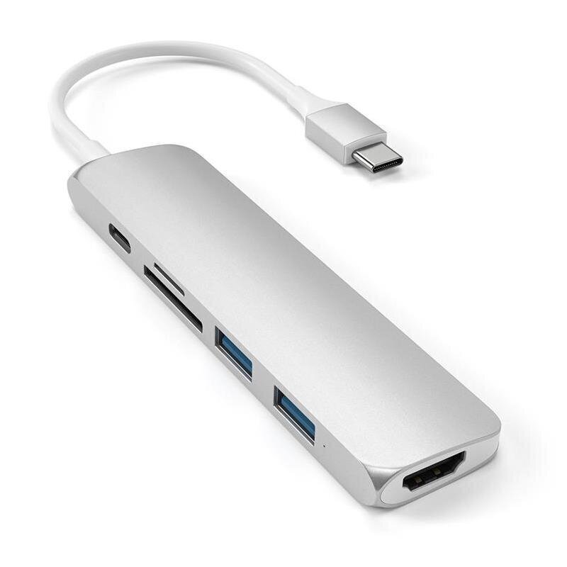 Satechi Slim USB-C MultiPort Adapter V2 HDMI portidega, USB 3.0 ja kaardilugejaga, hõbedane цена и информация | USB adapterid ja jagajad | hansapost.ee