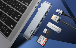 Адаптер 6-в-1 UGREEN CM380 USB-C Hub для MacBook Air / Pro, серый цена и информация | Адаптеры, USB-разветвители | hansapost.ee