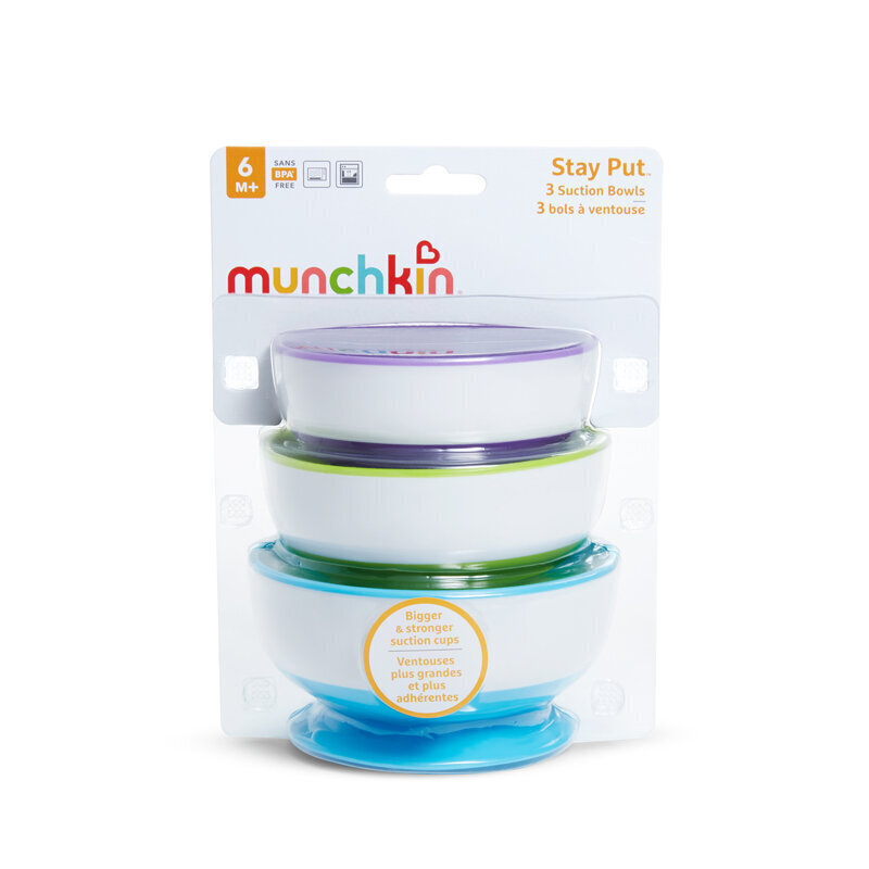 Libisemiskindlate kausside komplekt Munchkin, 6+ kuud, 3 tk цена и информация | Laste taldrikud, kausid ja söögiriistad | hansapost.ee
