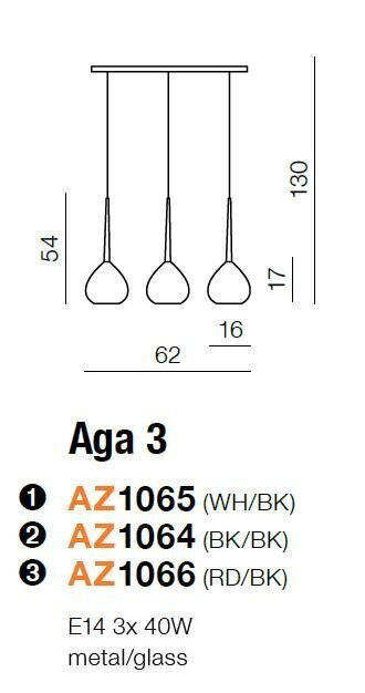 Azzardo rippvalgusti Aga 3 White/Black цена и информация | Rippvalgustid | hansapost.ee