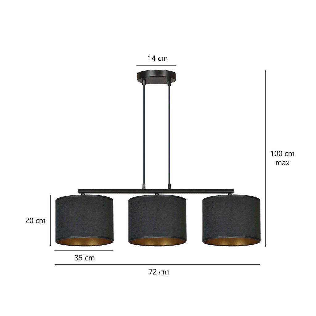 Rippvalgusti Emibig Hilde 3 BL Black цена и информация | Rippvalgustid | hansapost.ee