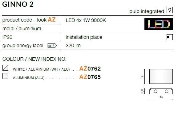 Azzardo seinavalgusti Ginno 2 hind ja info | Seinavalgustid | hansapost.ee