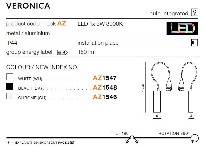 Seinalamp Azzardo Veronica Black hind ja info | Seinavalgustid | hansapost.ee