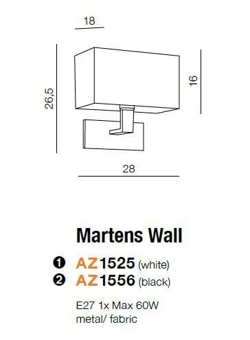 Seinalamp Azzardo Martens Black hind ja info | Seinavalgustid | hansapost.ee