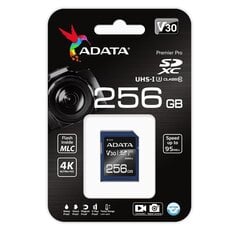 ADATA Premier Pro UHS-I SDXC, 256 GB, Flash memory class 10, U3, V30, 85 MB цена и информация | Карты памяти | hansapost.ee