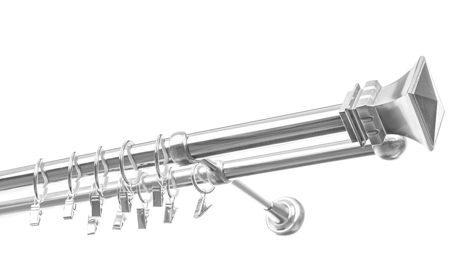 Kahekordne kardinapuu 25 mm + 19 mm APOLLO, 250 cm, roostevaba teras hind ja info | Kardinapuud | hansapost.ee